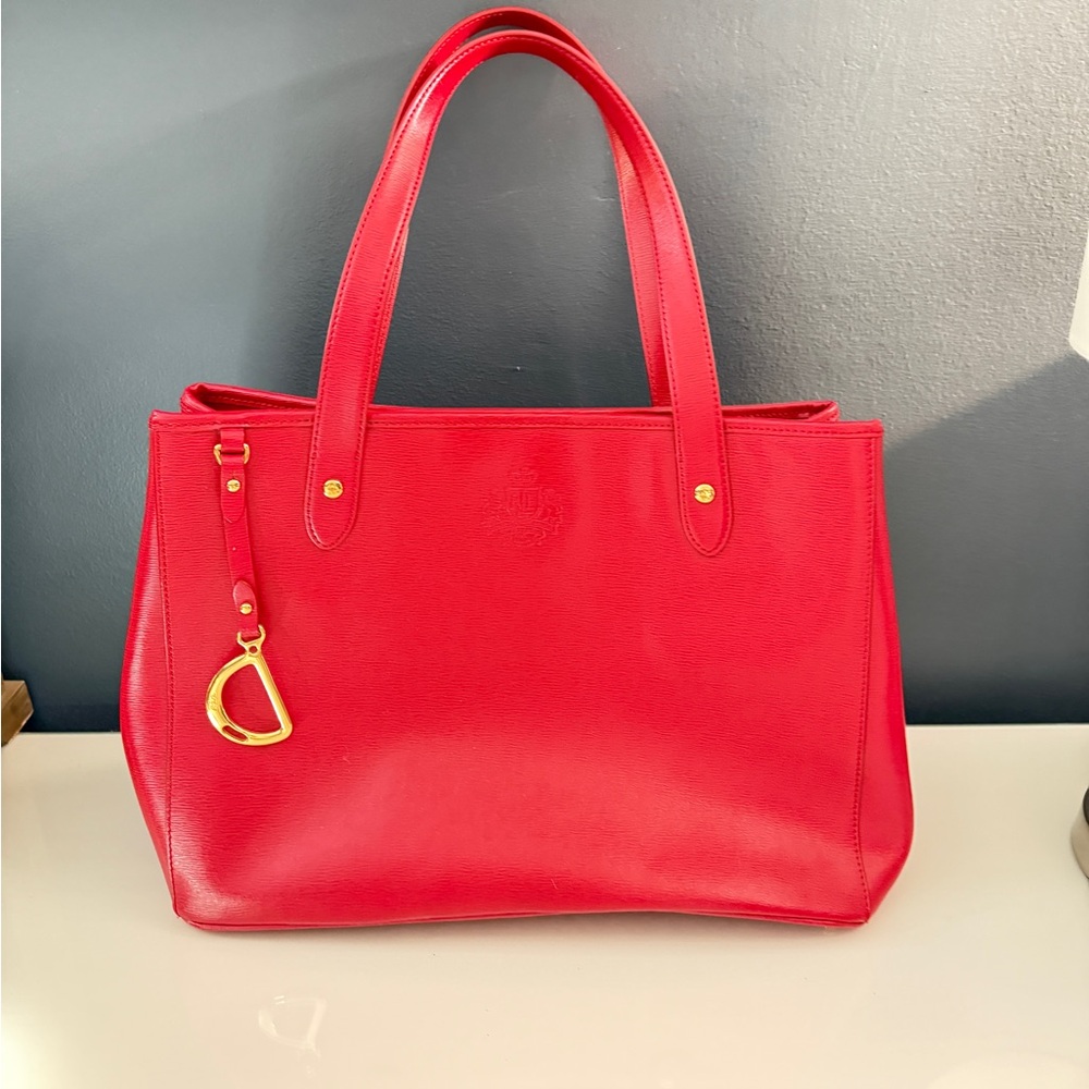 Ralph Lauren Red Leather Tote Bag